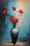 The Perfect Composition: A Vase of Red Flowers Against a Blue Ba