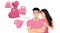 Perfect couple love. romantic gift for Valentine`s Day. girlfriend and boyfriend in pink heart shaped glasses are