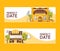 Perfect date set of banners vector illustration. Restaurant and cinema buildings. Film center among trees. Car driving