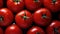 Perfect fresh red wet tomatoes with tomato on background. Generative AI
