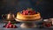 Perfect Golden-Brown Classic Cheesecake, Fruits, Delightful Dessert Generative AI