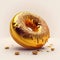 Perfect golden donut with glaze and sprinkles on white background. AI