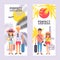 Perfect honeymoon trip advertisement, vector illustration. Vertical banner in flat style, happy couple romantic vacation