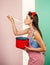 Perfect housewife. pinup girl with fashion hair. retro woman cooking in kitchen. pin up woman with trendy makeup. pretty