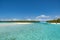 Perfect islands in turquoise clear water, deep blue sky, white sand, Pacific Island