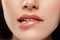 Perfect Lips. Girl Mouth close up. Beauty young woman Smile.