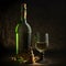 Perfect painterly still life of a bottle of wine and glass, generative Ai