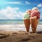 The perfect pair Ice cream cones and sandy beach shores