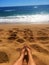 Perfect Paradise Feet up relaxing watching a glorious golden sunrise over the beach in Kauai Hawaii