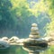 Perfect serenity Zen stone arrangement on a tranquil riverbank