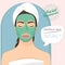 Perfect skin vector illustration. Beautiful woman with peeling green face mask