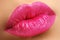 Perfect smile. Beautiful full pink lips. Pink lipstick. Gloss li
