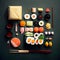 Perfect Sushi knolling, perfect lay-out of sushi, food