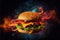 Perfect tasty delicious cheese burger with fillings on a space background fast food