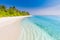 Perfect tranquil beach scene, soft sunlight and white sand and blue endless sea as tropical landscape