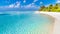 Perfect tranquil beach scene, soft sunlight and white sand and blue endless sea as tropical landscape