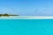 Perfect  turquoise clear water,  blue sky, white sand, small island, Pacific Island, Aitutaki