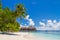 Perfect view of luxury water villas in Maldives island. Blue sea and blue sky, idyllic sea view from a wooden pier pathway