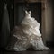 The perfect wedding dress with a full skirt on a hanger