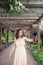 Perfect woman with bird outdoors portrait