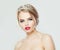 Perfect young woman with blonde hair, makeup and diamonds diadem crown portrait