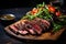 Perfectly Cooked Wagyu Steak, Exquisite Marbling and Juiciness Captured in a Gastronomic Symphony of Flavor. Ai generated