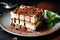 A Perfectly Crafted Tiramisu, Layers of Espresso-Soaked Bliss, Tempting the Palate with Heavenly Indulgence. Ai generated