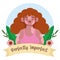 Perfectly imperfect woman with vitiligo cartoon portrait, flower decoration