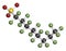 Perfluorooctanesulfonic acid perfluorooctane sulfonate, PFOS persistent organic pollutant molecule. 3D rendering. Atoms are.