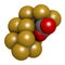 Perfluorooctanoic acid PFOA, perfluorooctanoate carcinogenic pollutant molecule. 3D rendering. Atoms are represented as spheres.