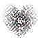 Perforation ornament in shape of heart. Drawing from white, black and colored dots. Vector illustration.