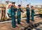 Performance of a military ensemble on a railway platform