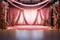 Performance Show Stage with Curtains Colored Pink there are Beautiful Flowers Decoration and Lighting