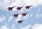 Performance of the Swifts aerobatic team on multi-purpose highly maneuverable MiG-29 fighters over the Myachkovo airfield