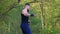 The performance of Wing Chun by master on forest background. Slowly