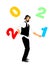 Performer Artist acrobat juggling with numbers. Happy New Year 2021 animator entertainment. Juggler artist vector illustration.