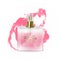 Perfume bottle mockup on white background, Cosmetic glass bottle with the scent of roses in 3d illustration for design use