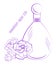 Perfume bottle with peony flowers, bud and leaves
