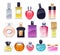 Perfume bottles icons set vector illustration. Eau de parfum.