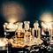 Perfume bottles and vintage fragrance at night, aroma scent, fragrant cosmetics and eau de toilette as luxury beauty brand,