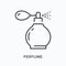 Perfume flat line icon. Vector outline illustration of glass retro bottle. Black thin linear pictogram for old cologne