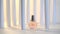 Perfume glass bottle on white background with columns and lights