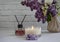 Perfume for home, flower, style comfort on a light background