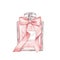 Perfume pink bottle with bow. Illustration on white background