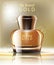 Perfume Realistic gold bottle Vector. Product packaging label designs