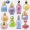 Perfume vector perfumed aroma in glass bottle or fragrance spray for scented woman illustration perfumery set of female
