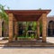 Pergola with four columns and wooden ceiling at courtyard of public mosque in Cairo, Egypt