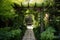 pergola with hanging lanterns and lush plantings for shady retreat