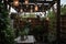 pergola with hanging lanterns and potted plants for tranquil outdoor space