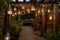 pergola with hanging lanterns and potted plants for tranquil outdoor space